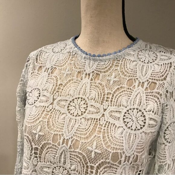 Long sleeve faded blue lace see through top - Picture 2 of 14